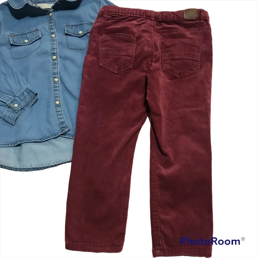 Zara BabyGirl chambray top and Zara velvet pants  outfit 2-3 y GUC